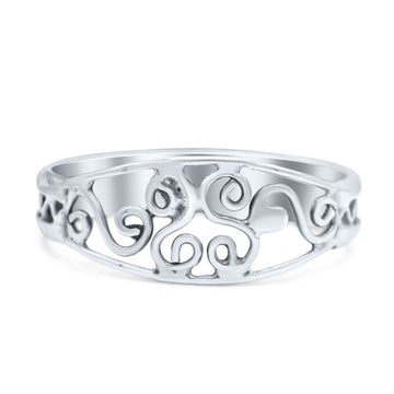Classic Filigree Heart Artisan Trend Bali Oxidized Ring Band